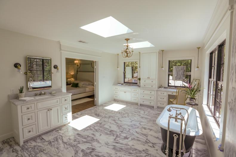 3,000 pound of marble were used in this bathroom.