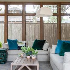 Sun Porch in Neutral Tones with Blue and Green Accents