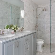 Gray Transitional Bathroom With White Flowers