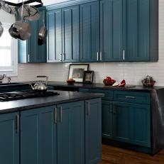 Open Plan Kitchen With Blue Cabinets