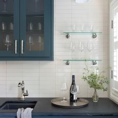 Contemporary Wet Bar With Blue Cabinets