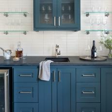 Contemporary Wet Bar With Blue Cabinets