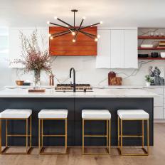 Modern Kitchen with Clean Lines, Striking Light Fixture