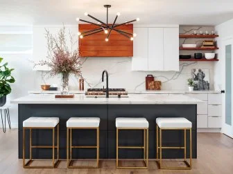 Clean Lines, Lots of Light, Striking Chandelier in Modern Kitchen