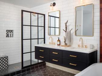 Modern Double Vanity Bathroom in Black and White