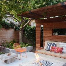 Outdoor Sitting Area With Orange Chairs