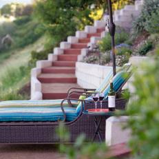 Hillside Perennial Garden Along Staircase Leading to Outdoor Lounge
