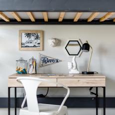Wood Desk Under Loft Bed With Bold Accessories