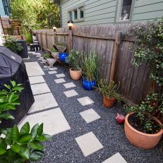 Narrow Paver Patio With Privacy Fence