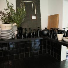 Black and White Modern Kitchen with Black Countertops