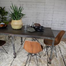Neutral Rustic Dining Room with Gray Metal Table 