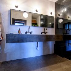 Gray Urban Bathroom with Black Floating Sink 