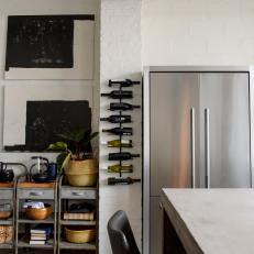 Gray Urban Kitchen with Painted White Brick Walls 