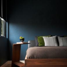 Contemporary Bedroom With Blue Gray Wallpaper