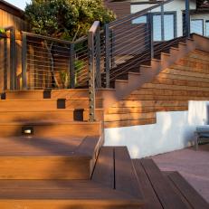 Deck Staircase With Metal Handrails
