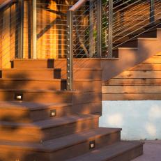 Wooden Deck Stairs With Step Lights