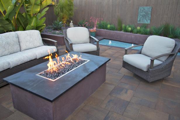 patio table and fire pit