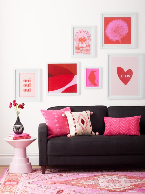 Pink and red gallery wall