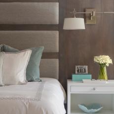 Wood and Upholstered Panel Headboard with Mounted Sconce