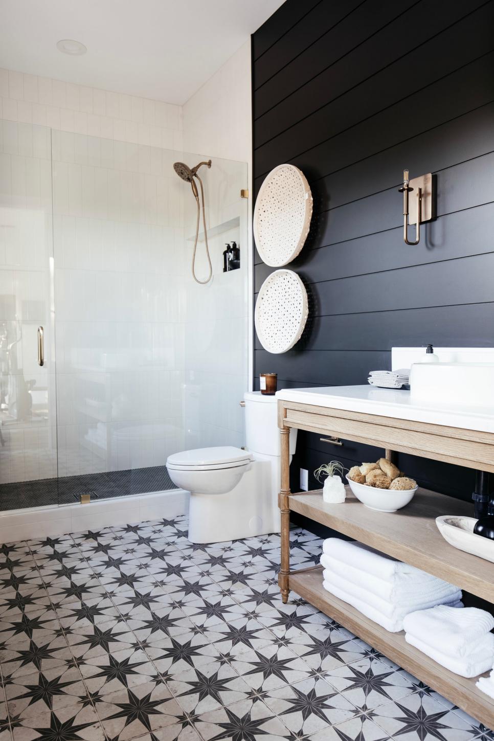 Black Guest Bathroom With Shiplap Paneling | HGTV