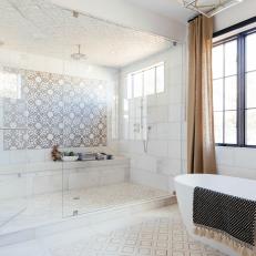 Master Bathroom With Gray Shower Backsplash