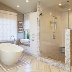 Master Bathroom with Glass Shower and Soaking Tub