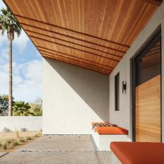 Modern Front Porch With Orange Benches