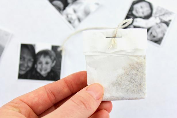 Use a coffee filter, loose leaf tea, baker's twine and a staple to make an easy tea bag. Print out Mom's favorite photos as personalized tags for the perfect Mother's Day gift.
