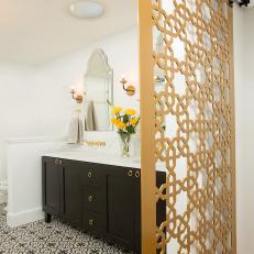 Master Bathroom With Gold Sliding Door