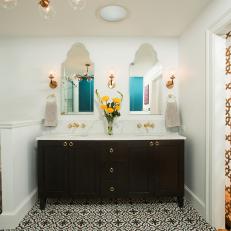 Double Vanity Master Bathroom With Brass Accents