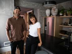 Leanne and Steve Ford in the kitchen of the victorian row home that renovated together as seen on Restored by the Fords