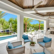 Covered Patio With Blue Chairs