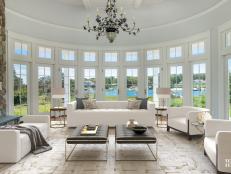 White Traditional Living Room With Curved Wall