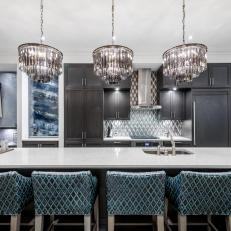 Chandeliers Add Sparkle and Glamour to Eat-In Kitchen