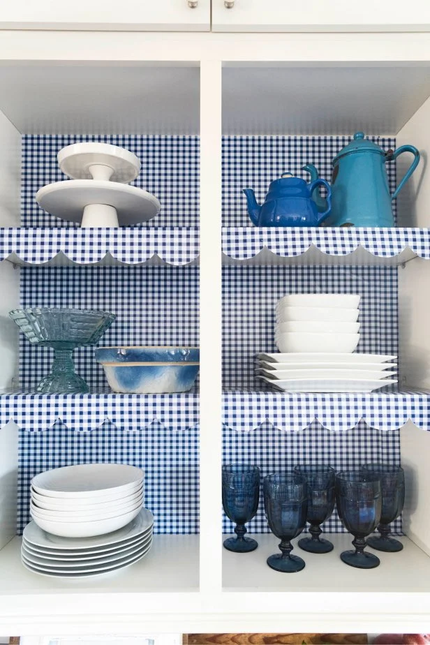 Cozy Cottage Kitchen With Gingham Shelf Liner