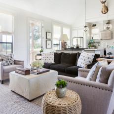 Bright, White Traditional Living Room With Rustic Charm