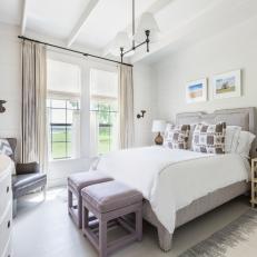 White & Gray Traditional Bedroom With Shiplapped Walls