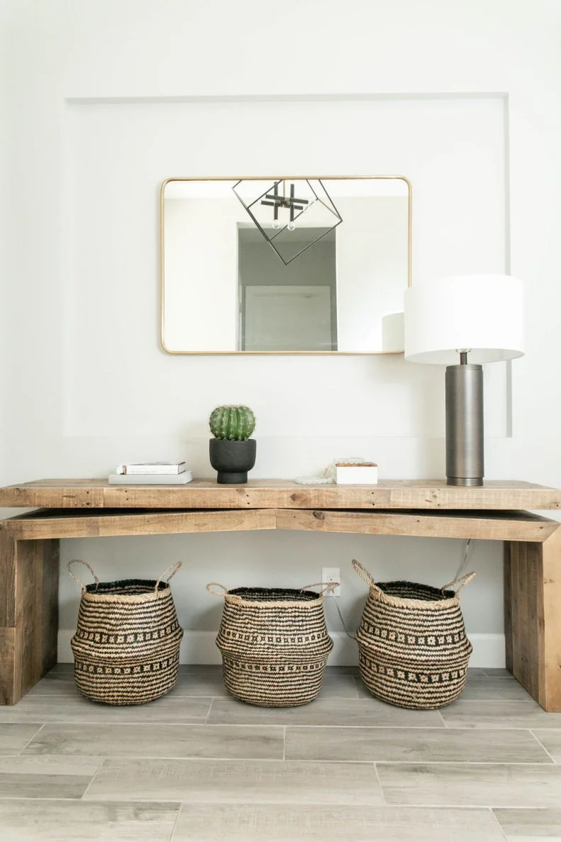 Rustic Foyer With Basket Trio