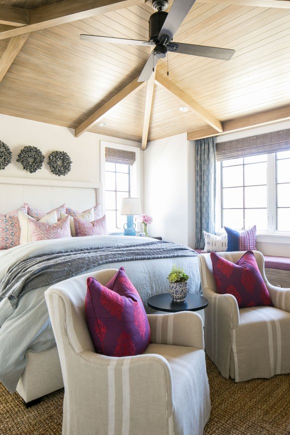 Cottage Bedroom With Striped Chairs