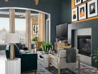 Gray Great Room With Fireplace