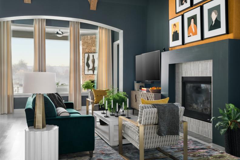 Gray Great Room With Fireplace