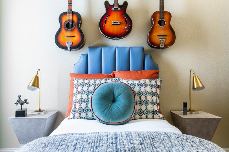 Bedroom With Guitars on Wall