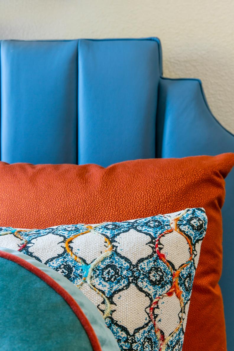 Pillows and Blue Headboard