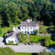 Aerial View of 1820s Colonial Farmhouse in New Canaan, Conn. 