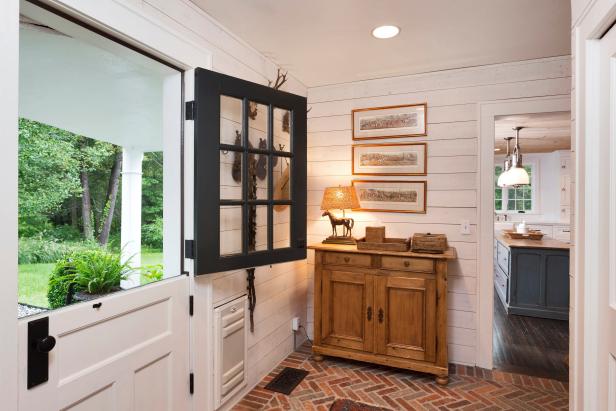 Modern Farmhouse Foyer Boasts Dutch Door Shiplap Walls Hgtv