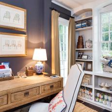 Transitional Craft Room Includes Built-In Shelves for Supplies