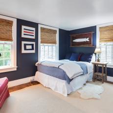 Teen Boy's Bedroom With Coastal Color Palette, Nautical Flag Art