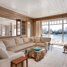 Rustic Family Room in Transitional Waterfront Home