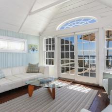 Blue and White Coastal Small Living Room