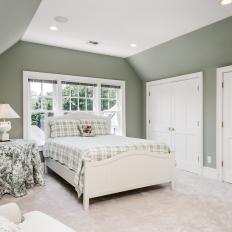 Green Cottage Bedroom With Sloped Ceiling